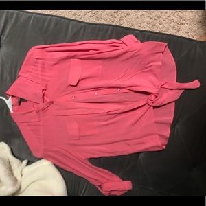 Pink Tie up button up valentines shirt